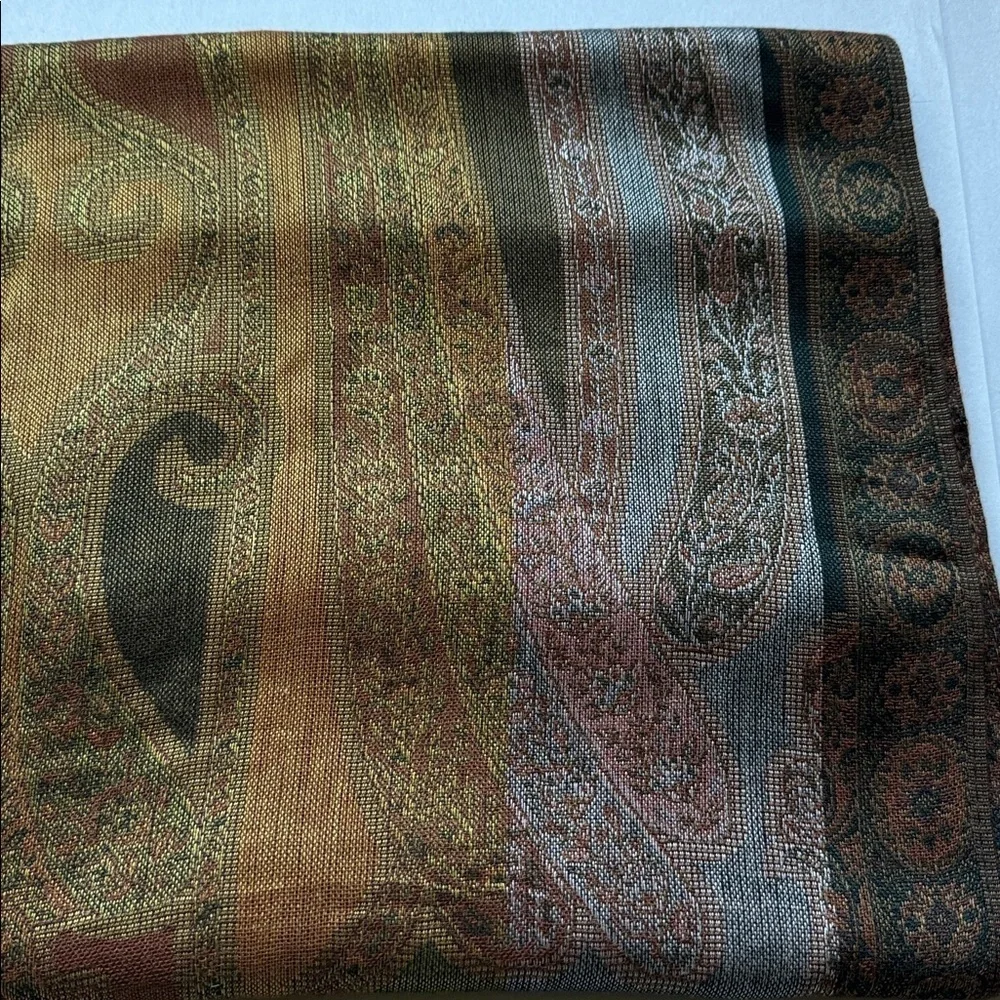 Scarf wrap Womens 21X70’ Fringe Floral Bohemian Gold brown pink green luxury